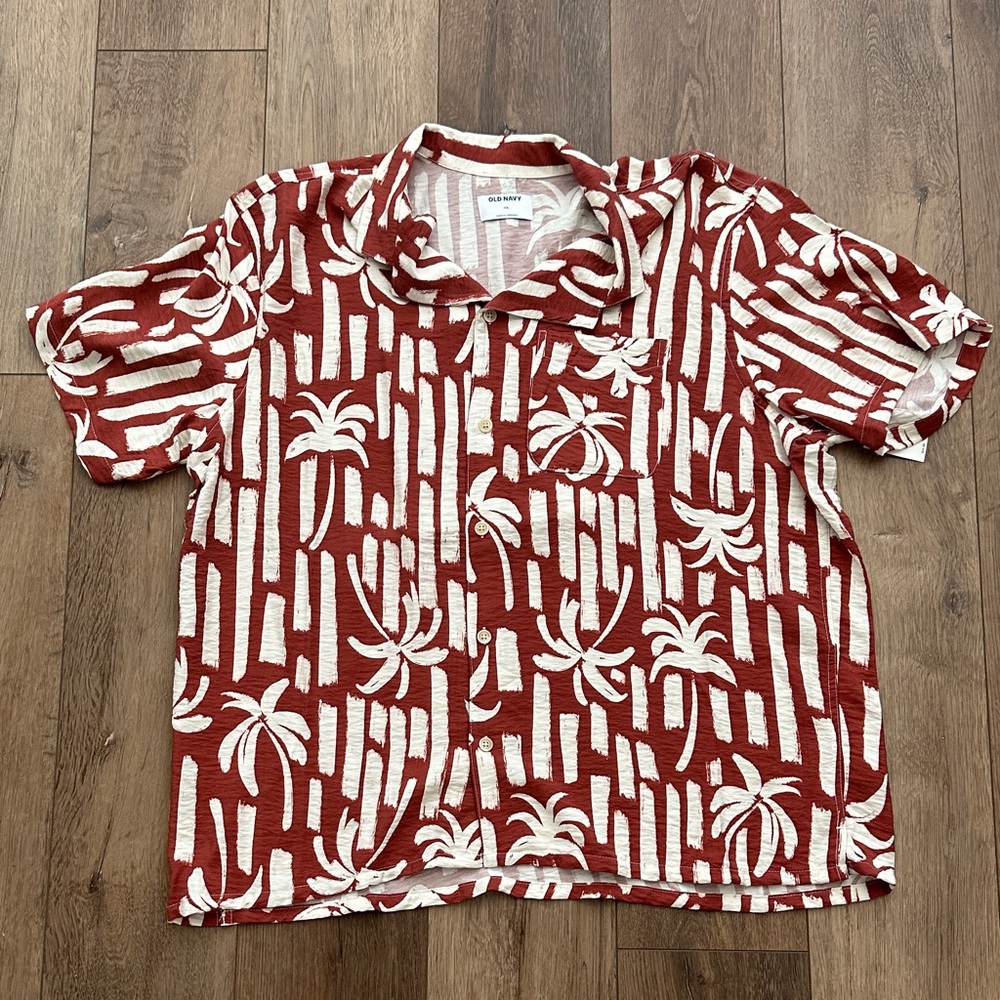 Old Navy Rust Orange and White Palm Print Shirt